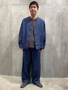 「JOURNAL STANDARD J.S HOMESTEAD（ジャーナルスタンダードホームステッド）のJ.S.Homestead / コットンリネン デニム “JUDO” ブルゾン（その他アウター、ブルー系）」を使った、小山さん（メンズ・171cm）の春コーディネート