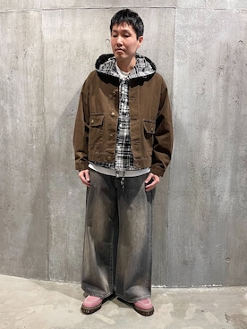 「JOURNAL STANDARD（ジャーナルスタンダード）のビンテージ ツイル ワーク ジャケット（その他アウター、ブラウン系）」を使った、小山さん（メンズ・171cm）の春コーディネート