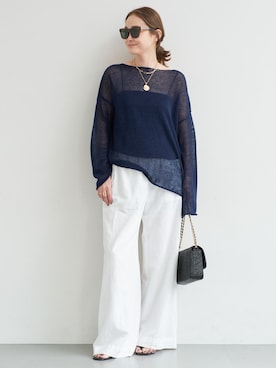 「Deuxieme Classe（ドゥーズィエムクラス）のLINO Sheer プルオーバー（針織衫、ブルー系）」を使った、MIZUさん（レディース・162cm）の春コーディネート