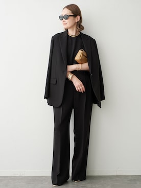 「Deuxieme Classe（ドゥーズィエムクラス）のトリアセジョーゼット タックパンツ（スラックス、ブラック系）」を使った、MIZUさん（レディース・162cm）の夏コーディネート