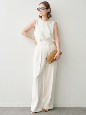 「Deuxieme Classe（ドゥーズィエムクラス）のトリアセジョーゼット タックパンツ（スラックス、ホワイト系）」を使った、MIZUさん（レディース・162cm）の夏コーディネート