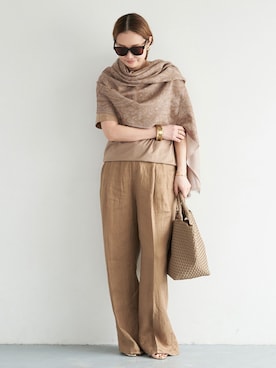 「Deuxieme Classe（ドゥーズィエムクラス）の*OGLINEN Wタックパンツ（西裝休閒褲、イエロー系）」を使った、MIZUさん（レディース・162cm）の春コーディネート