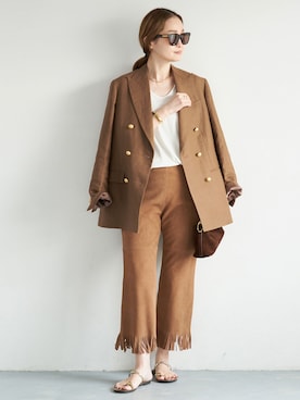「Deuxieme Classe（ドゥーズィエムクラス）の*LINEN ブレザー（休閒西裝、イエロー系）」を使った、MIZUさん（レディース・162cm）の春コーディネート