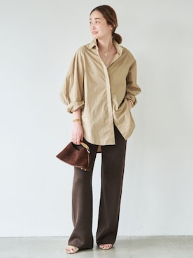 「Deuxieme Classe（ドゥーズィエムクラス）の*URBAN SemiFlare パンツ（其他褲裝、ブラウン系）」を使った、MIZUさん（レディース・162cm）の春コーディネート