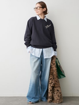 「Deuxieme Classe（ドゥーズィエムクラス）の【COTTON CITIZEN/コットンシチズン】 THE BAGGY JEAN（デニムパンツ、ブルー系）」を使った、MIZUさん（レディース・162cm）の秋コーディネート