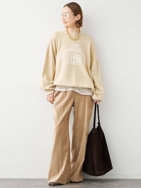 「Deuxieme Classe（ドゥーズィエムクラス）のFLAG STAFF スウェット（スウェット、イエロー系）」を使った、MIZUさん（レディース・162cm）の秋コーディネート