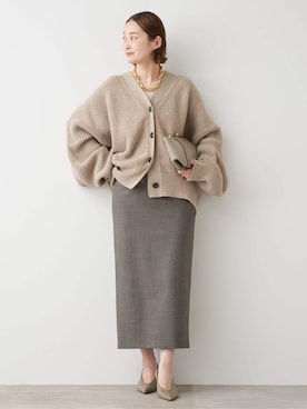 「Deuxieme Classe（ドゥーズィエムクラス）の【LA PISCINE/ラ ピシーヌ】KNIT CARDI（カーディガン/ボレロ、ベージュ系）」を使った、MIZUさん（レディース・162cm）の秋コーディネート