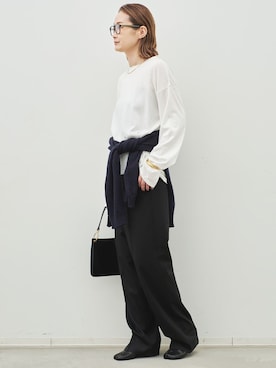 「raspail（ラスパイユ）の【Raspail/ラスパイユ】Longsleeve Cut&Sawn（Tシャツ/カットソー、ホワイト系）」を使った、MIZUさん（レディース・162cm）の夏コーディネート