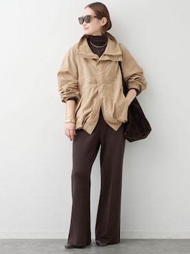 「Deuxieme Classe（ドゥーズィエムクラス）のWEATHER FULL ZIP ブルゾン（その他アウター、ベージュ系）」を使った、MIZUさん（レディース・162cm）の秋コーディネート