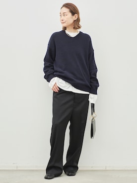 「raspail（ラスパイユ）の【Raspail/ラスパイユ】Longsleeve Cut&Sawn（Tシャツ/カットソー、ホワイト系）」を使った、MIZUさん（レディース・162cm）の夏コーディネート
