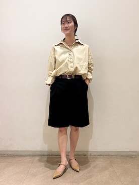 「LE TALON（ルタロン）の《追加》4.5cmポインテッドストラップミュール（パンプス、イエロー系）」を使った、nozomiさん（レディース・165cm）の春コーディネート