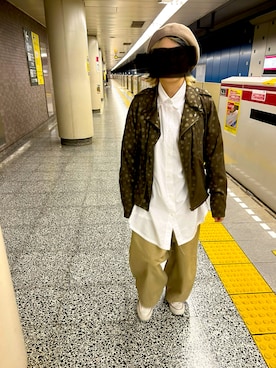 「no brand（ノーブランド）のアイテム（ライダースジャケット）」を使った、bun-changさん（レディース・149cm）の冬コーディネート
