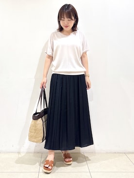 「Reflect（リフレクト）の【二の腕カバー／手洗い可】ネックレース フレンチスリーブニット（ニット/セーター、グレー系）」を使った、reoさん（レディース）の夏コーディネート
