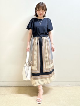 「Reflect（リフレクト）の【UVカット／接触冷感／吸水速乾】フレアスリーブトップス（Tシャツ/カットソー、ブルー系）」を使った、reoさん（レディース）の夏コーディネート