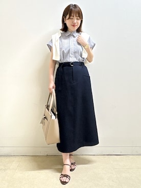 「Reflect（リフレクト）の【接触冷感】フレンチスリーブシャツブラウス（シャツ/ブラウス、ブルー系）」を使った、reoさん（レディース）の夏コーディネート
