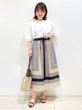 「Reflect（リフレクト）の【UVカット／接触冷感／吸水速乾】チュールスリーブプルオーバー（Tシャツ/カットソー、ホワイト系）」を使った、reoさん（レディース）の夏コーディネート