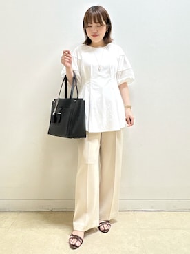 「Reflect（リフレクト）のメッシュ切り替えスリーブトップス（Tシャツ/カットソー、ホワイト系）」を使った、reoさん（レディース）の夏コーディネート