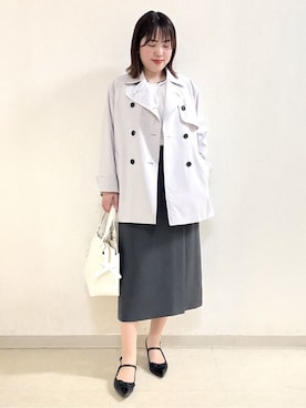 「アイテム（トレンチコート、グレー系）」を使った、reoさん（レディース・157cm）の春コーディネート