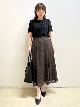「Reflect（リフレクト）の【S-4Lサイズ/UVカット／接触冷感】シフォンジャージブラウス（シャツ/ブラウス、ブラック系）」を使った、reoさん（レディース）の夏コーディネート