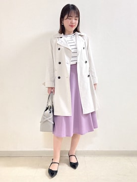「アイテム（ピーコート）」を使った、reoさん（レディース・157cm）の春コーディネート