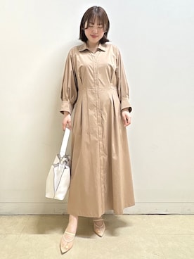 「Reflect（リフレクト）のタイプライターシャツロングワンピース（ワンピース、イエロー系）」を使った、reoさん（レディース）の夏コーディネート