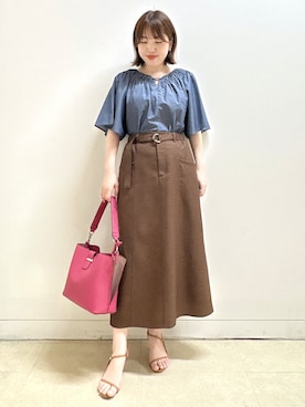 「Reflect（リフレクト）のネックギャザーデザインブラウス（シャツ/ブラウス、ブルー系）」を使った、reoさん（レディース）の夏コーディネート