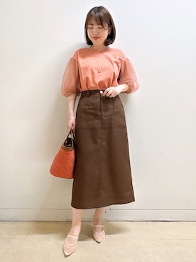 「Reflect（リフレクト）の【UVカット／接触冷感／吸水速乾】チュールスリーブプルオーバー（Tシャツ/カットソー、ピンク系）」を使った、reoさん（レディース）の春コーディネート