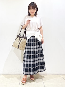 「Reflect（リフレクト）の【二の腕カバー／手洗い可】ネックレース フレンチスリーブニット（ニット/セーター、グレー系）」を使った、reoさん（レディース）の夏コーディネート