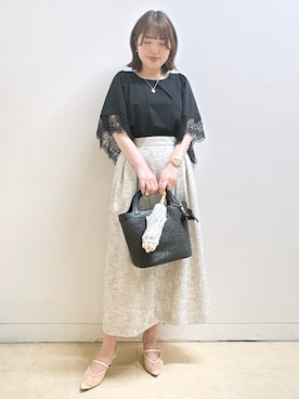 「Reflect（リフレクト）の【UVカット／接触冷感】レーススリーブジャージカットソー（Tシャツ/カットソー、ブラック系）」を使った、reoさん（レディース）の春コーディネート