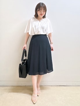 「Reflect（リフレクト）のネックギャザーデザインブラウス（シャツ/ブラウス、ホワイト系）」を使った、reoさん（レディース）の春コーディネート