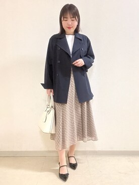 「アイテム（トレンチコート、ブルー系）」を使った、reoさん（レディース・157cm）の冬コーディネート