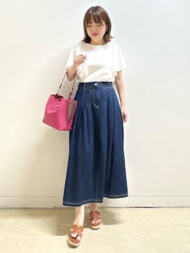 「Reflect（リフレクト）の【UVカット／接触冷感／吸水速乾】フレアスリーブトップス（Tシャツ/カットソー、ホワイト系）」を使った、reoさん（レディース）の夏コーディネート