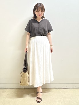 「Reflect（リフレクト）の【UVカット／接触冷感／吸水速乾】フレアスリーブプルオーバー（Tシャツ/カットソー、ブラウン系）」を使った、reoさん（レディース）の夏コーディネート