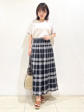 「Reflect（リフレクト）の【二の腕カバー／手洗い可】ネックレース フレンチスリーブニット（ニット/セーター、グレー系）」を使った、reoさん（レディース）の夏コーディネート
