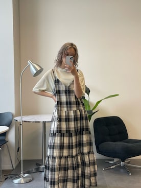 「THE CRAFT CREW PRODUCTS（ザクラフトクループロダクツ）のインドコットン ティアード切替 アソート キャミワンピース【THE CRAFT CREW PRODUCTS】（ワンピース、ブラック系）」を使った、naaaaakoo3さん（レディース・161cm）の春コーディネート