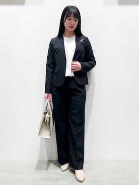 「grove（グローブ）の【マシンウォッシュ／防シワ/SS-3L】ストレッチノーカラージャケット（ノーカラージャケット、ブラック系）」を使った、gksn9912さん（レディース）の冬コーディネート