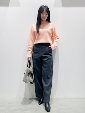 「grove（グローブ）の【洗える】バックリブ切替ニット（ニット/セーター、ピンク系）」を使った、gksn9912さん（レディース）の秋コーディネート