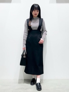 「grove（グローブ）の【ウエストゴム】美シルエットなハイウエストサス付きスカート（スカート、ブラック系）」を使った、gksn9912さん（レディース）の冬コーディネート