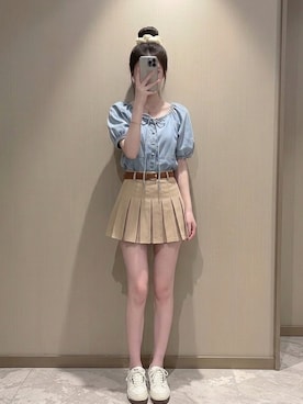 「H&M（エイチ・アンド・エム）のアイテム（シャツ/ブラウス）」を使った、yujinno0umnさん（レディース・150cm）の春コーディネート
