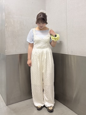 「w closet（ダブルクローゼット）のドットキャミサロペット（サロペット/オーバーオール、ホワイト系）」を使った、ryokawcloさん（レディース・165cm）の夏コーディネート