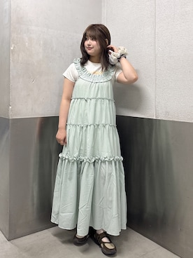「w closet（ダブルクローゼット）の２WAYフリルドロストティアードワンピース（ワンピース、イエロー系）」を使った、ryokawcloさん（レディース・165cm）の夏コーディネート