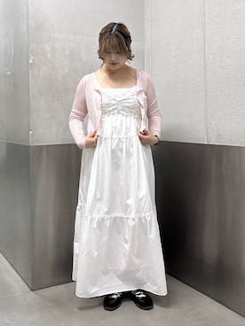 「w closet（ダブルクローゼット）のレース切替キャミワンピース（ワンピース、ホワイト系）」を使った、ryokawcloさん（レディース・165cm）の夏コーディネート