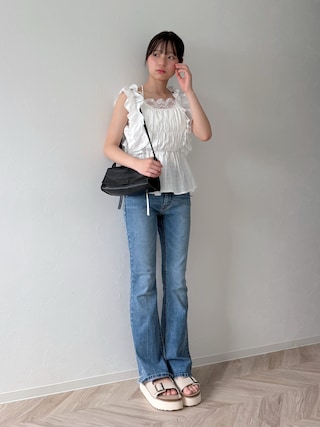「CANAL JEAN(キャナルジーン)のEl mar レクタングルレザーショルダーバッグ(ショルダーバッグ)」を使った、uranさん(キッズ・150cm)の春コーディネート