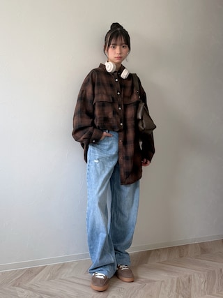 「tiptop(ティップトップ)の【ZOZO限定アイテム】デニム×チェックBIGシャツジャケット(シャツ/ブラウス)」を使った、uranさん(キッズ・150cm)の秋コーディネート