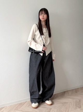 「tiptop(ティップトップ)のリブ編み前ギャザーカーディガン(ニット/セーター)」を使った、uranさん(キッズ・150cm)の秋コーディネート