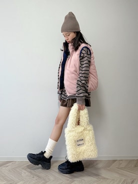 「アイテム（ニットキャップ/ビーニー）」を使った、uranさん（キッズ・147cm）の秋コーディネート