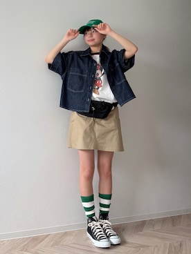 「CIAOPANIC TYPY（チャオパニックティピー）のアイテム（キャップ）」を使った、uranさん（キッズ・150cm）の春コーディネート