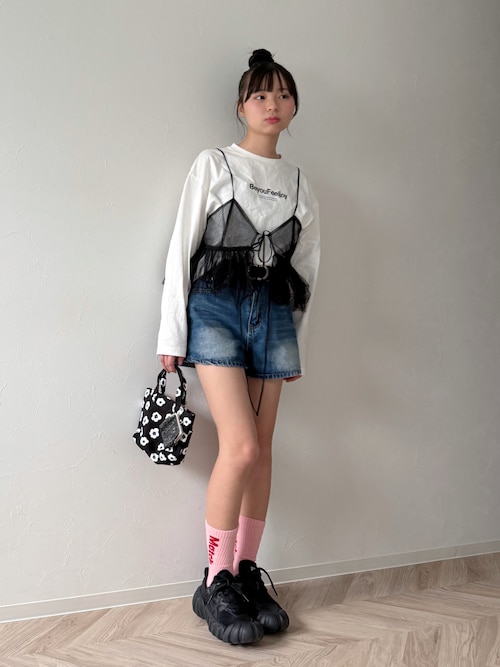 「LOWRYS FARM(ローリーズファーム)のプリントロゴTシャツLS 580981(Tシャツ/カットソー)」を使った、uranさん(キッズ・149cm)の春コーディネート