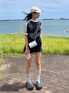 「adidas Originals（アディダスオリジナルス）の＜adidas Originals＞アディカラー スリーストライプ Tシャツ / キッズ  130cm-160cm（Tシャツ/カットソー）」を使った、uranさん（キッズ・144cm）の夏コーディネート