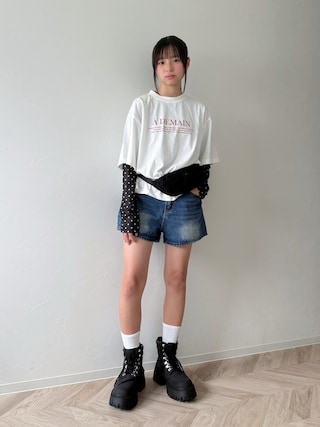 「LOWRYS FARM（ローリーズファーム）の【接触冷感・クイックドライ】機能ロゴＴＳＳ　705777（Tシャツ/カットソー）」を使った、uranさん（キッズ・150cm）の夏コーディネート
